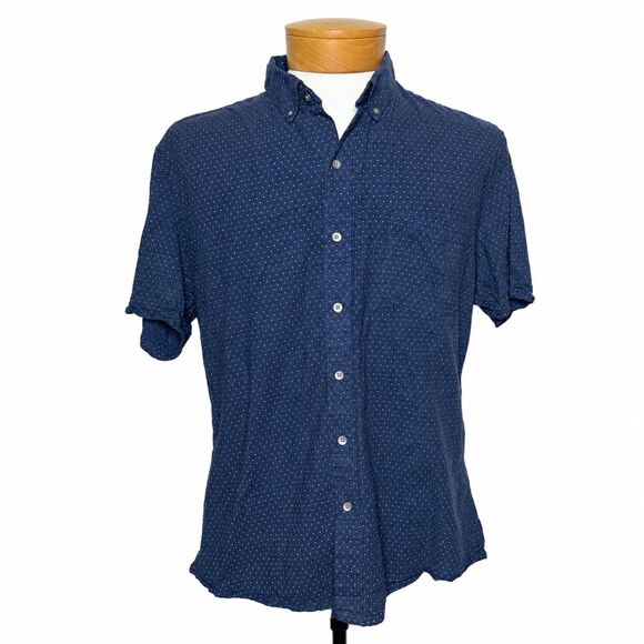 Wrk Other - WRK Work Rest Karma Slim Button Shirt Blue Dot Cotton XL Short Sleeve Casual